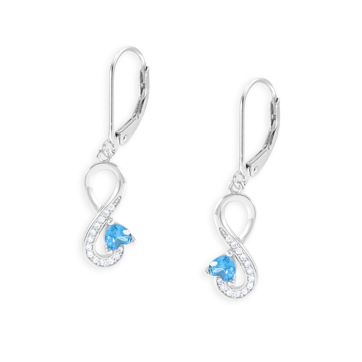 Boucles d'oreilles en argent 925 rhodié avec oxydes de zirconium teinté bleu clair