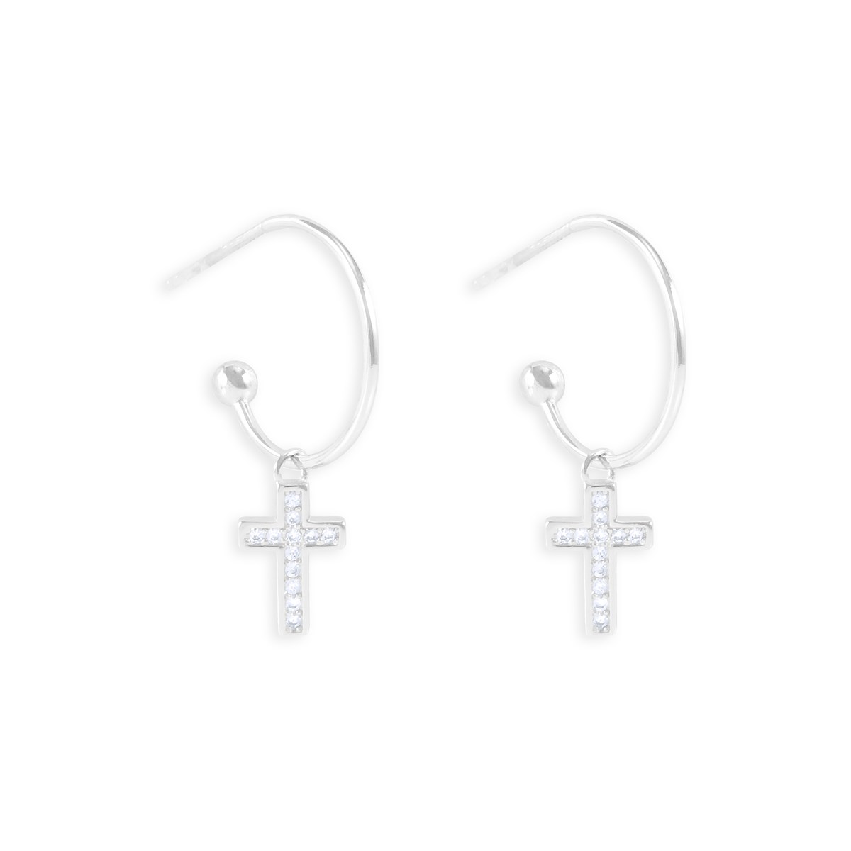 Boucles d'oreilles croix en argent 925 rhodié avec oxydes de zirconium