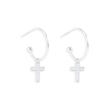 Boucles d'oreilles croix en argent 925 rhodié avec oxydes de zirconium