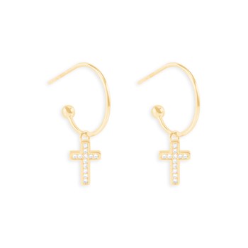 Vergulde kruis oorbellen met zirkonium oxides