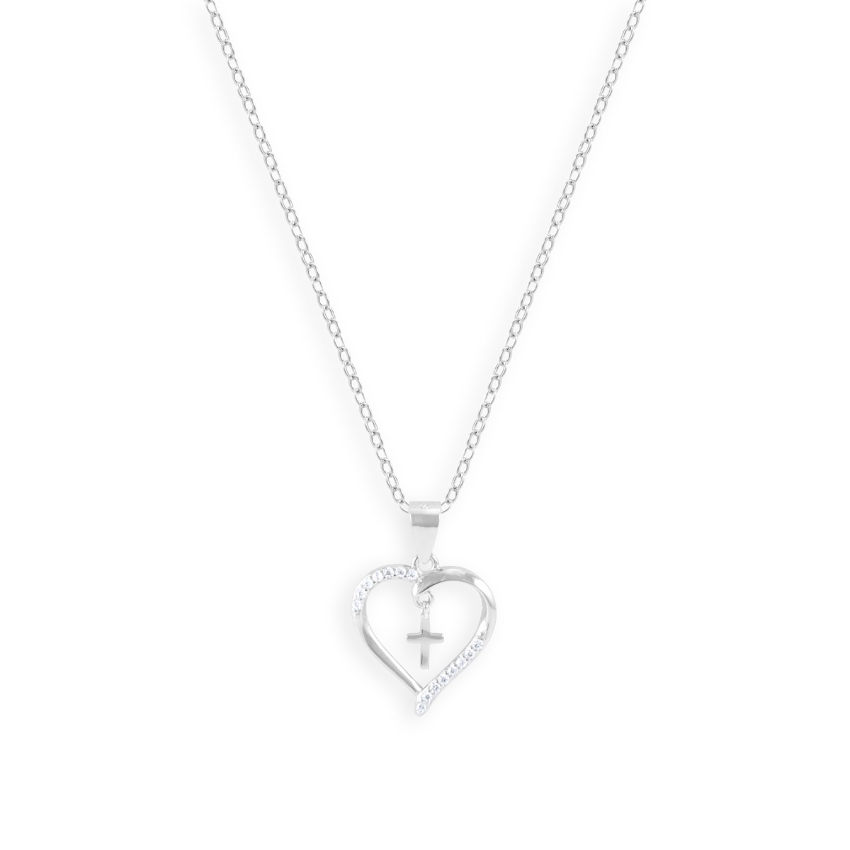 Collier croix et coeur en argent 925 rhodié avec oxydes de zirconium