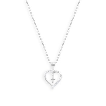 Collier croix et coeur en argent 925 rhodié avec oxydes de zirconium