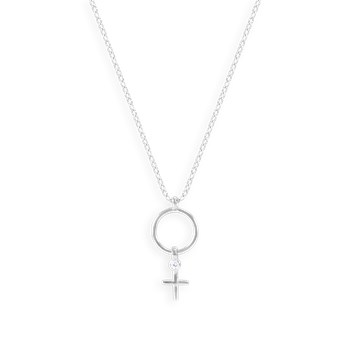 Collier croix en argent 925 rhodié avec oxydes de zirconium