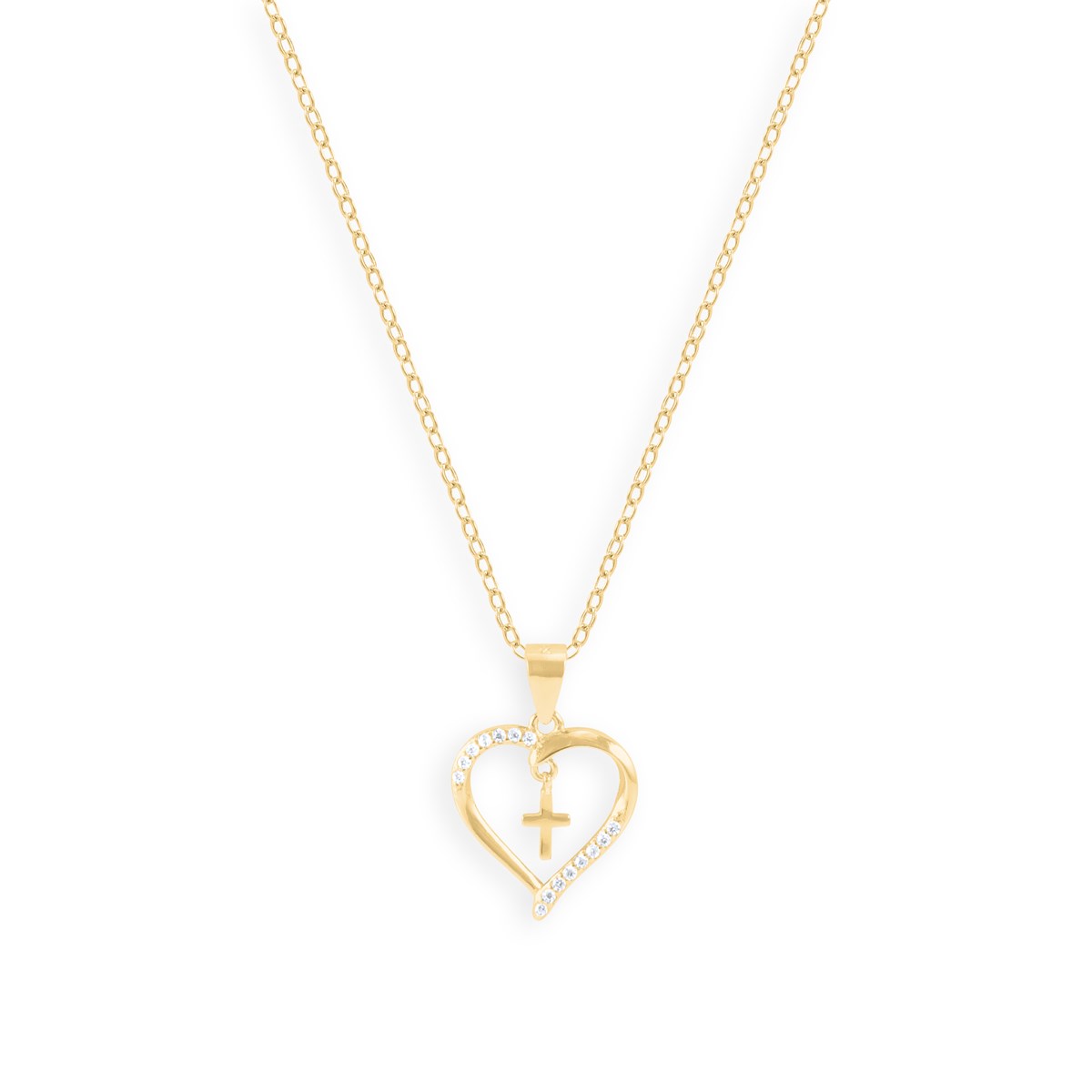 Collier croix et coeur plaqué or avec oxydes de zirconium