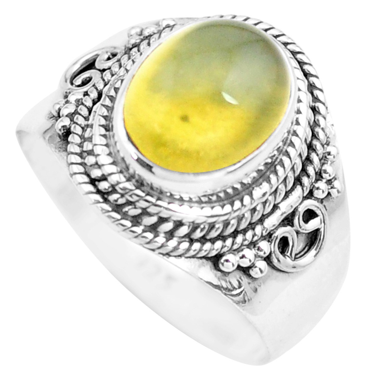 Bague en argent Taille 58 sertie d'une opale jaune naturelle 1cm gxi393