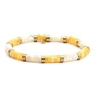 Bracelet Perles Heishi  Jaspe Jaune Blanc-Small-16cm