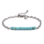 Bracelet Chaine Acier Perles Heishi 4mm Turquoise-Medium-18cm