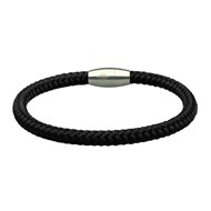 Bracelet Corde Tressé Noir Et Acier-Medium-18cm