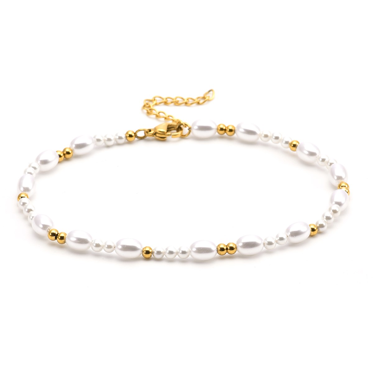 Sixty Stones - 60 - Chaîne De Cheville Perles Dorées Et Petites Perles Blanches - 25 X 0,4 Cm