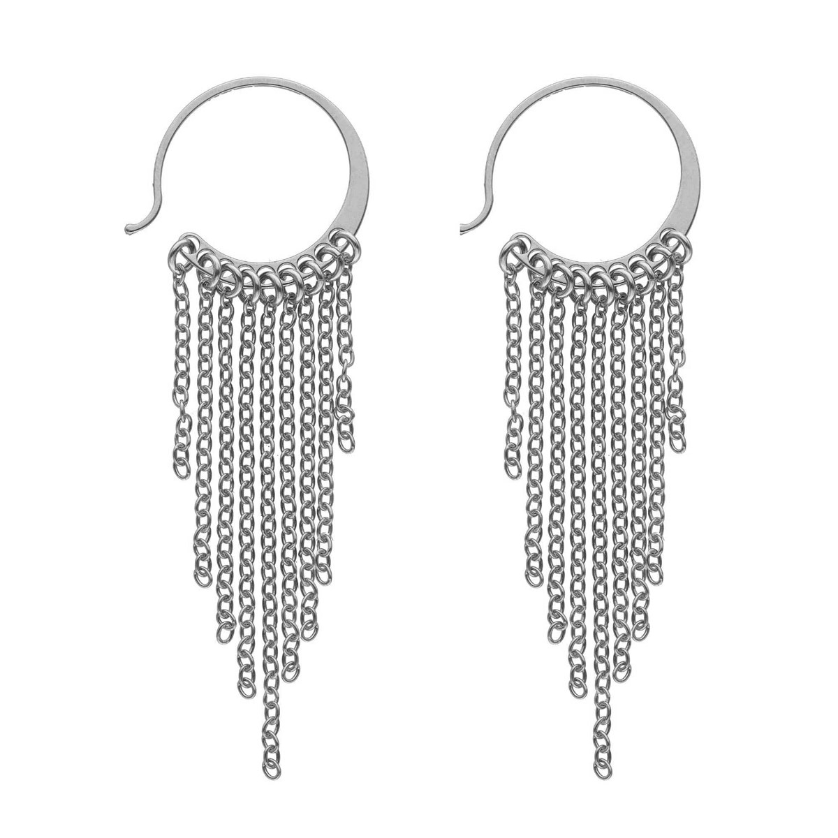 Boucles D'oreilles En Argent Rhodié Cercle Multichaine