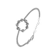 Bracelet Argent Rhodié Doubles Chaînes Cercle Avec Boules Effet Diamanté