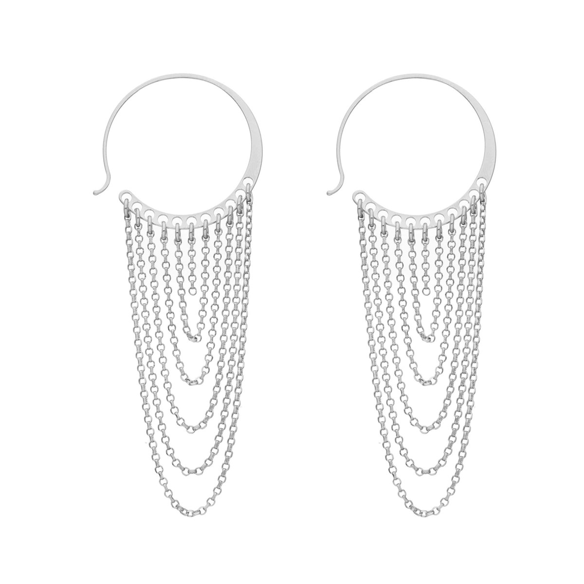 Boucles D'oreilles En Argent Rhodié Cercle Multi-chaine