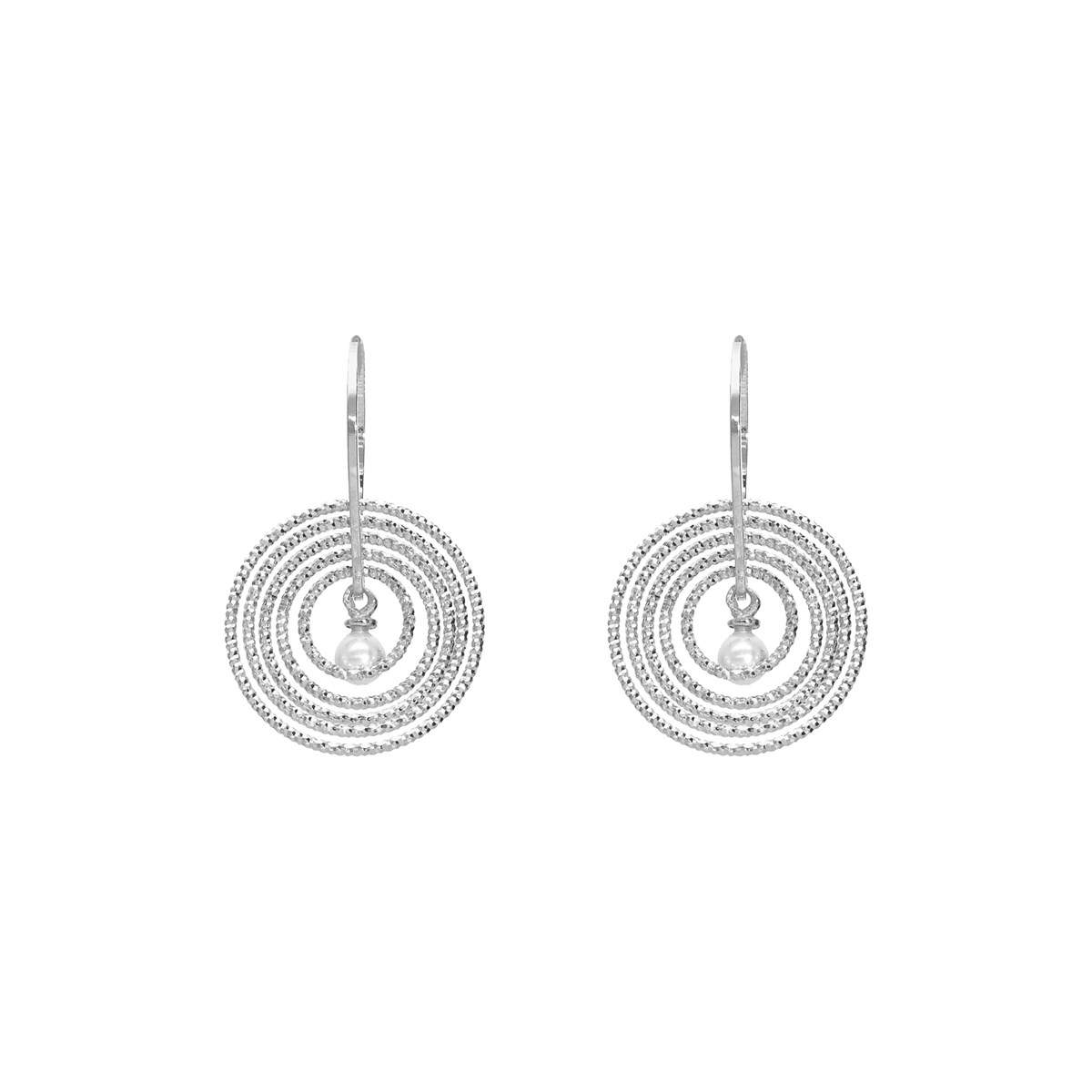 Boucles D'oreilles En Argent Rhodié 20 Mm Multi Rond Avec Perle Naturelle