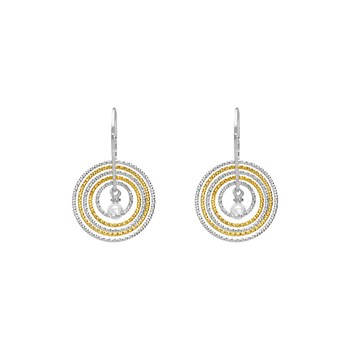 Boucles D'oreilles En Argent Rhodié Et Doré Bicolore 20mm Multi Rond Avec Perle Naturelle