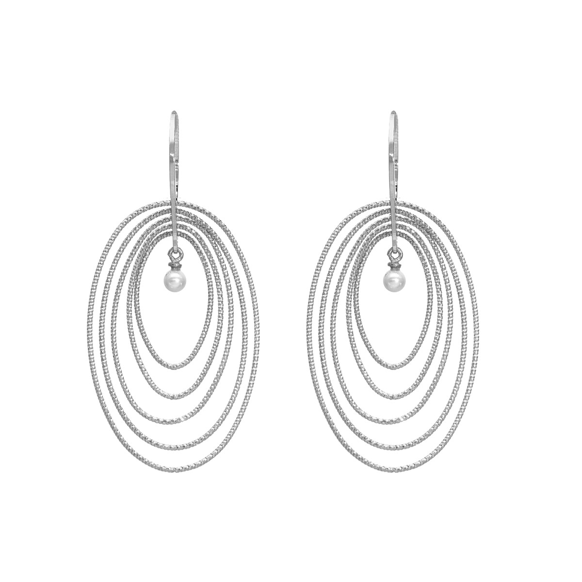 Boucles D'oreilles En Argent Rhodié Multi Ovales Avec Perle Naturelle60 mmcm