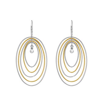 Rhodium Silver And Gold Bicolor Multi Oval Earrings With Natural Pearl60 mmcm