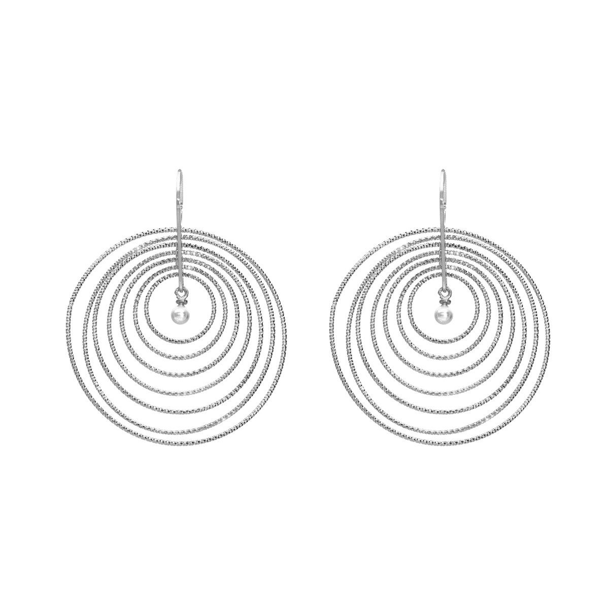 Boucles D'oreilles En Argent Rhodié Multi Rond Avec Perle Naturelle45 mmcm