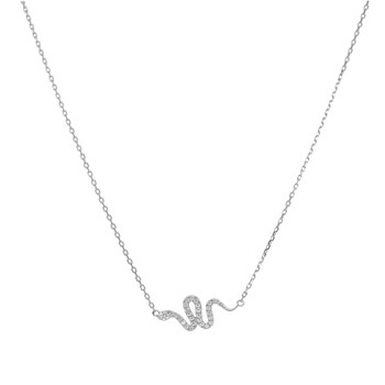 Rhodium zilveren slangenketting bezet met wit zirkonium