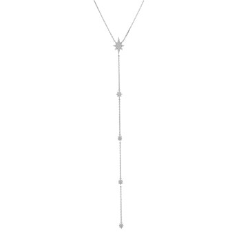 Rhodium zilveren ster stropdas ketting set met witte zirkonia