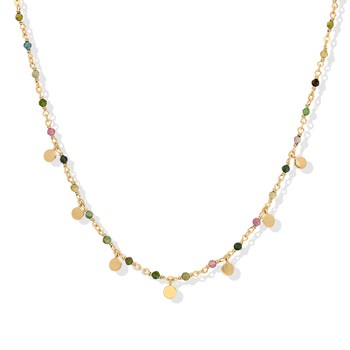 Zilveren Ketting Kleine Gouden Parels Pampilles En Toermalijn Steen