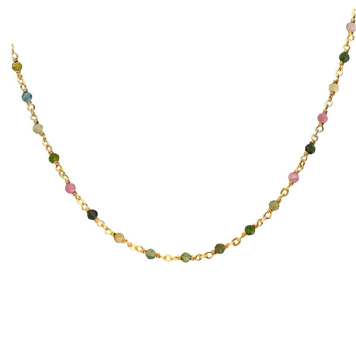 Collier Argent Doré Et Pierres Naturelles Tourmaline