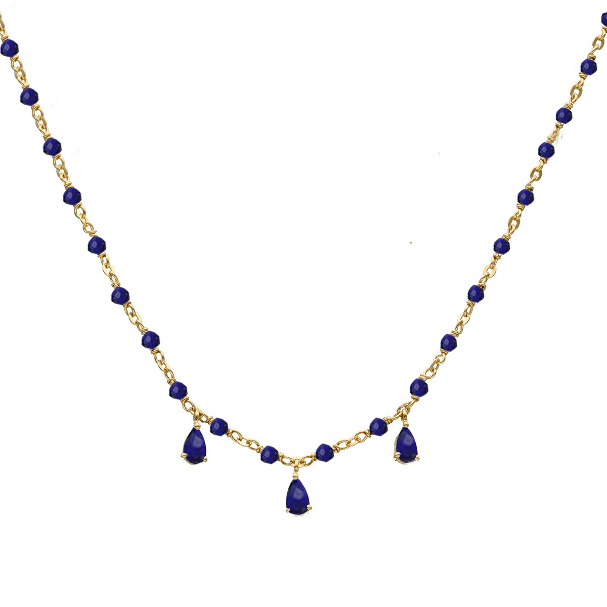 Collier Argent Doré Et Pierres Naturelles Lapis