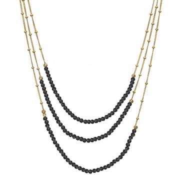 Silver Necklace With Three Chains And Black Spinel Gemstones