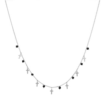 Rhodium Zilveren Ketting Met Zwarte Spinel Natuurlijke Stenen