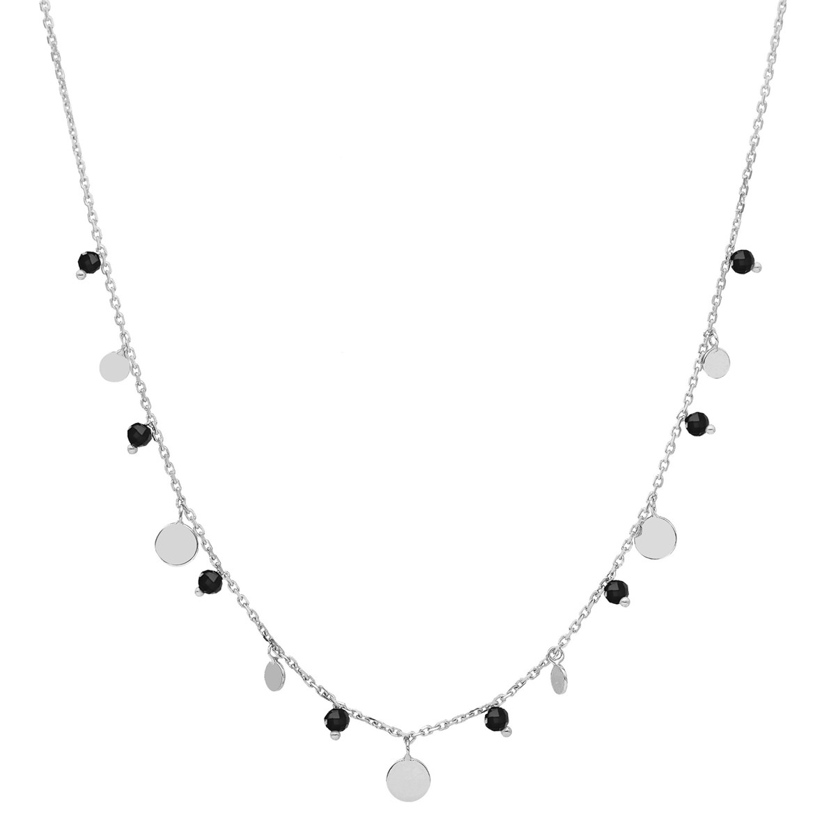 Collier Argent Rhodié Pampilles Et Pierres Spinelle Noires