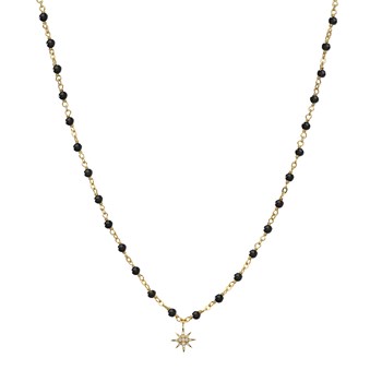 Witte Zirkonium Ster Goud Zilver Ketting Met Zwarte Spinel Stenen