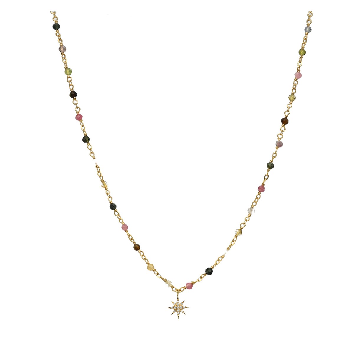 Collier Argent Doré étoile En Zirconium Blanc Et Pierres Multi-tourmaline