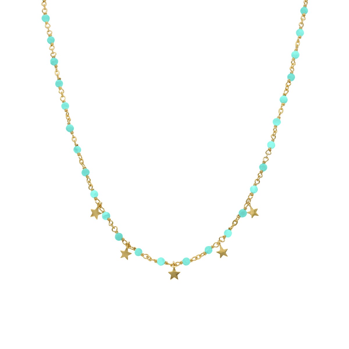 Collier Argent Doré Pampilles étoiles Et Pierres Amazonite