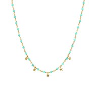 Collier Argent Doré Pampilles étoiles Et Pierres Amazonite