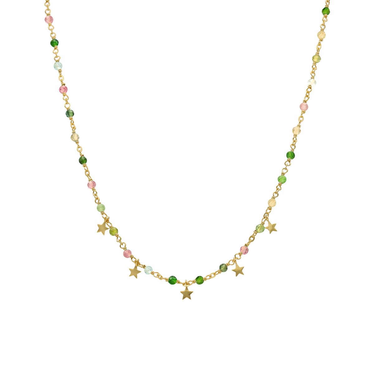 Collier Argent Doré Pampilles étoiles Et Pierres Multi Tourmaline