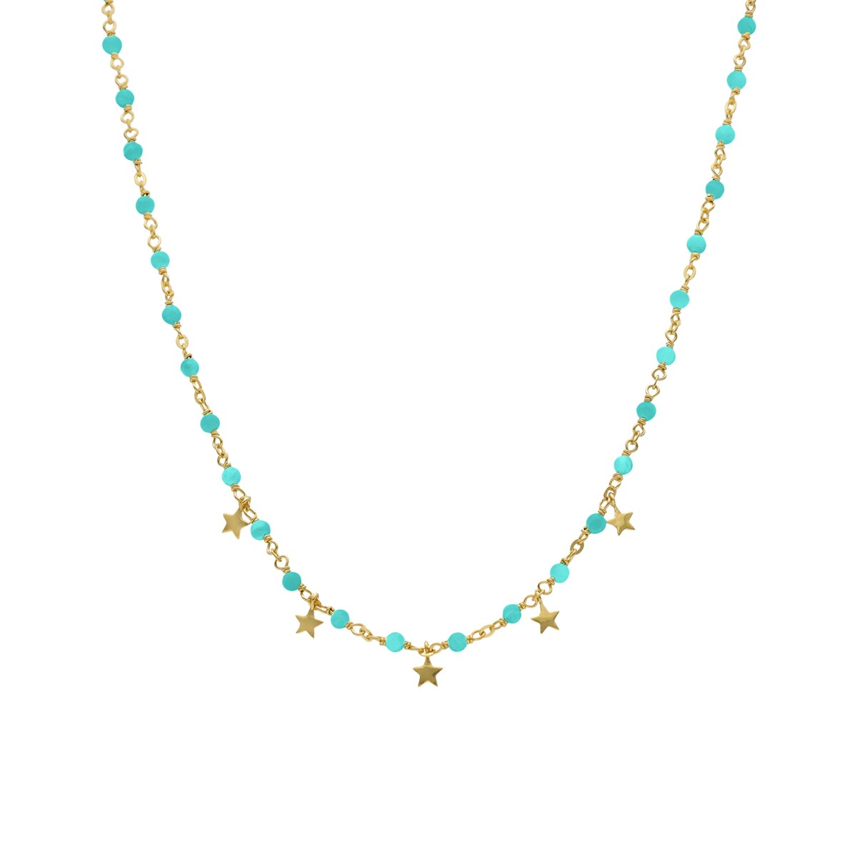 Collier Argent Doré Pampilles étoiles Et Pierres Turquoise