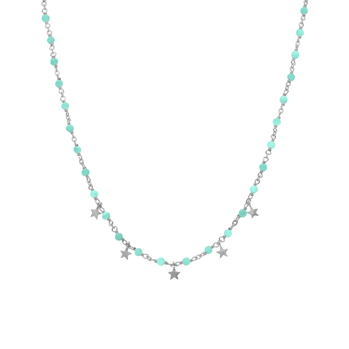 Collier Argent Rhodié Pampilles étoiles Et Pierres Amazonite