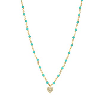 Silver Necklace Gold Heart White Set With Turquoise Stones