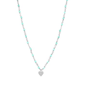 Rhodium Zilveren Ketting Met Wit Hart En Amazoniet Stenen