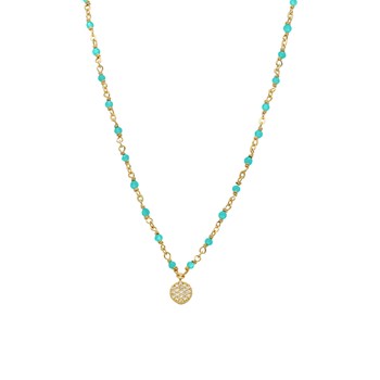Silver Necklace Gold Medallion White Set With Turquoise Stones