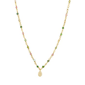 Zilveren Ketting Gouden Druppel Set Witte Multi-tourmalijn Stenen