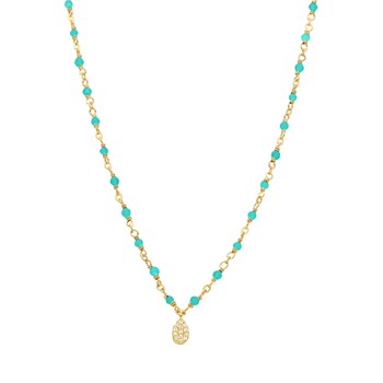 Silver Necklace Gold Drop White Set Turquoise Stones
