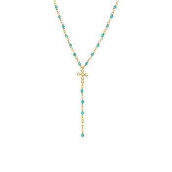 Silver Necklace Tie Cross And Turquoise Stones