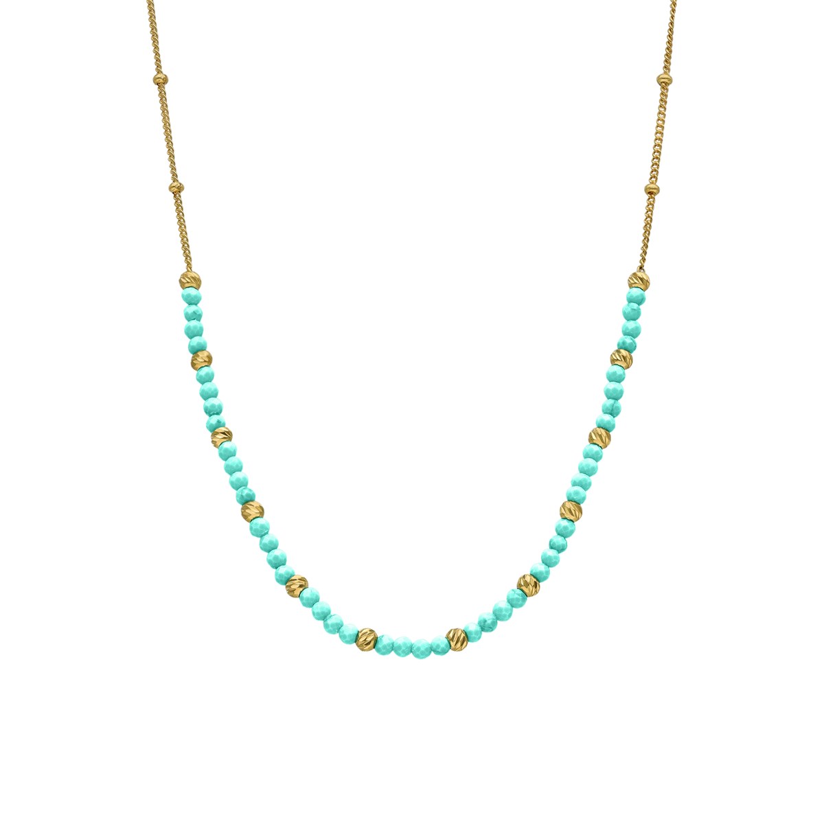 Collier Argent Doré Perles Dorée Et Pierres Amazonite