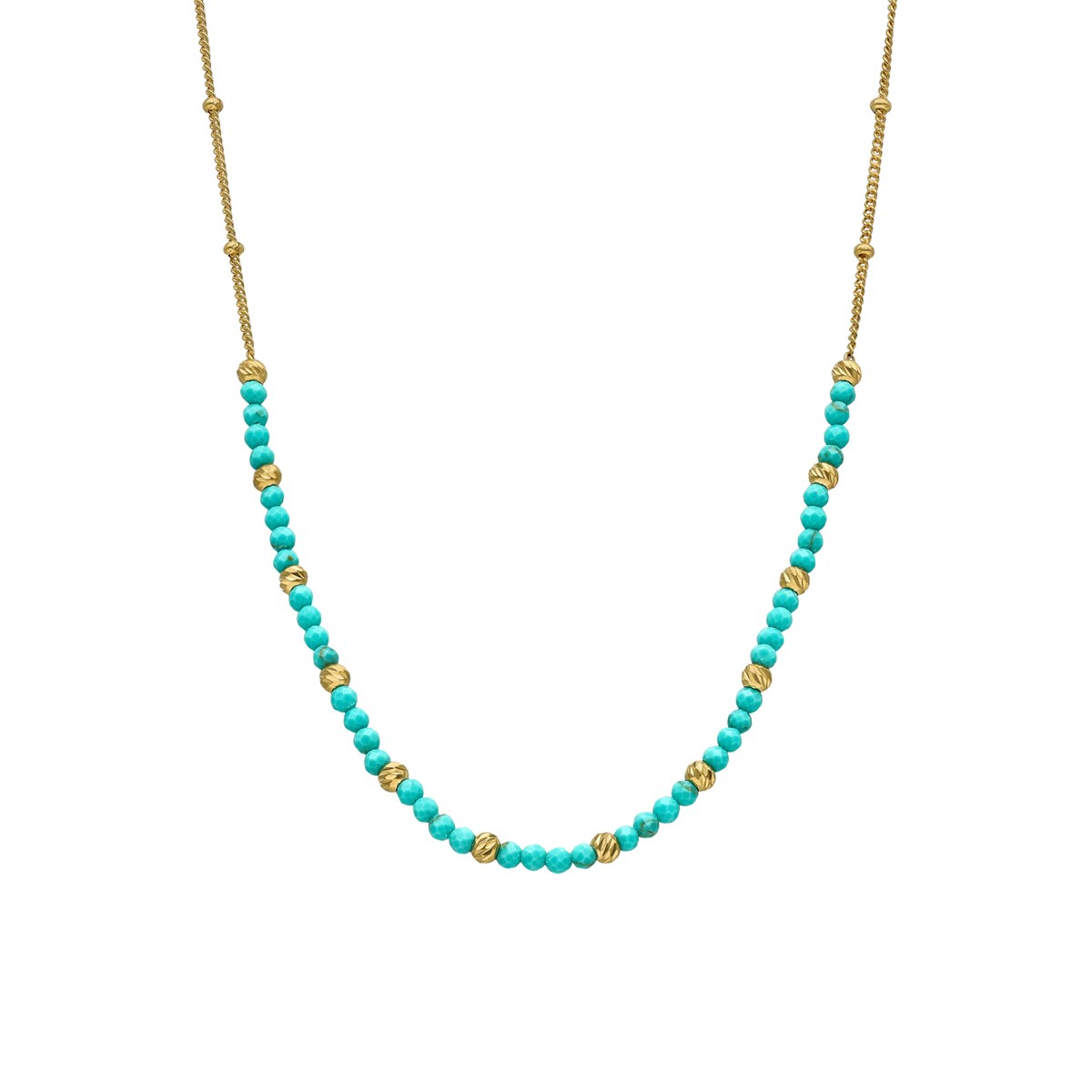 Collier Argent Doré Perles Dorée Et Pierres Turquoise