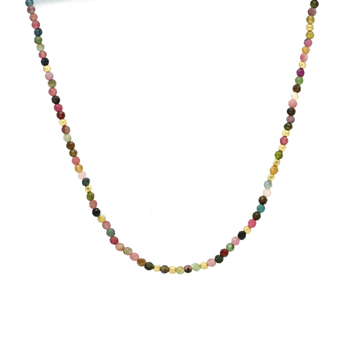 Collier Argent Simple Perles Multi-tourmaline