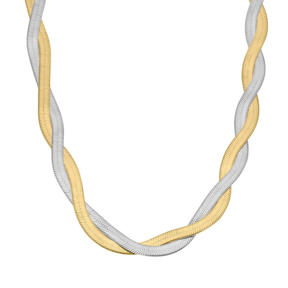 Collier Argent Rhodié Et Doré Doubles Mailles Serpentine