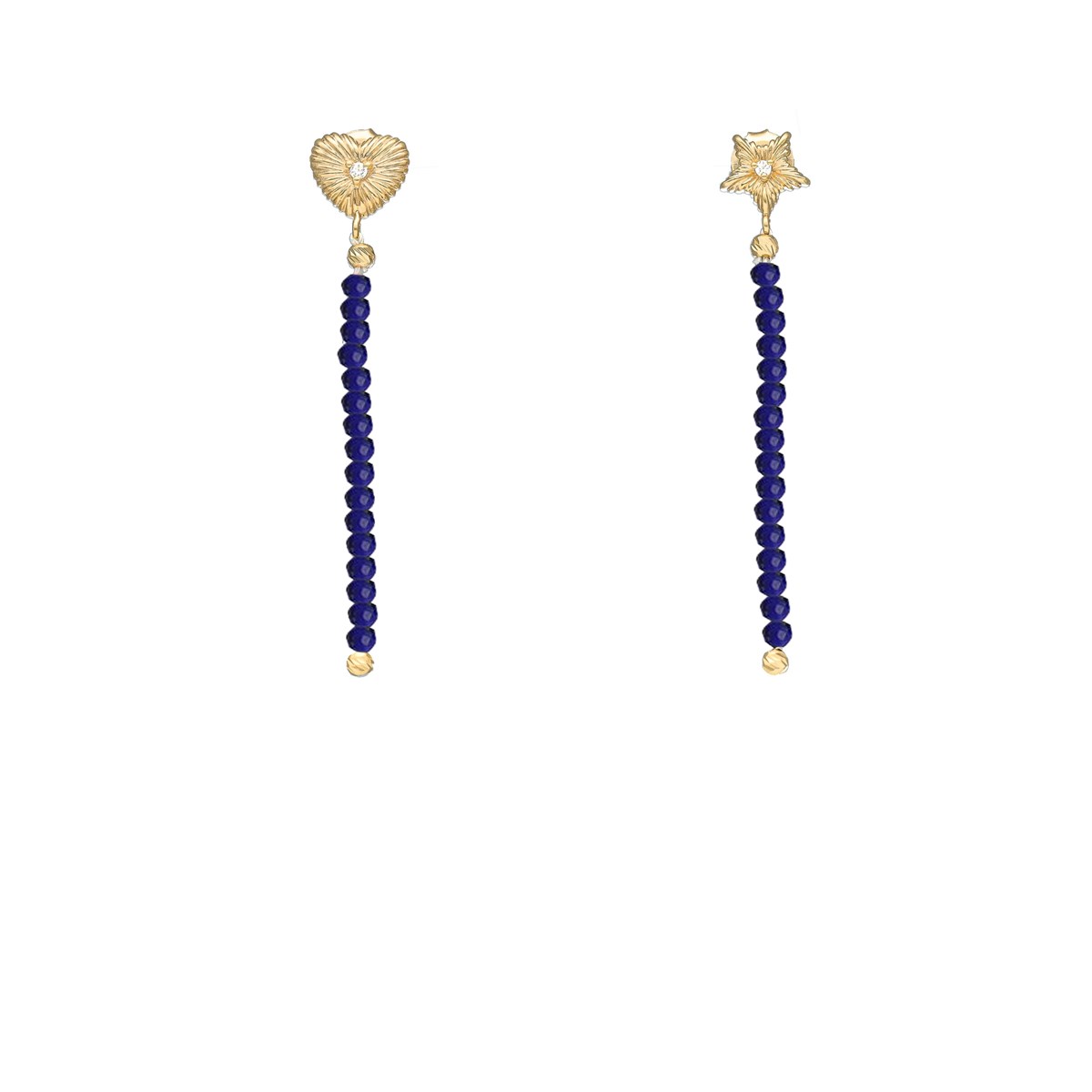 Boucles D'oreilles Argent Doré Pendantes Coeur Et étoile Lapis