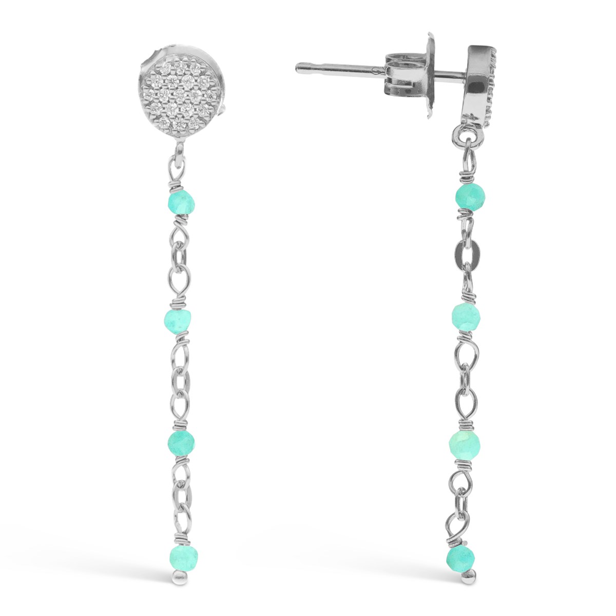 Boucles D'oreilles Argent  Pendantes Rondes Pierres Amazonite