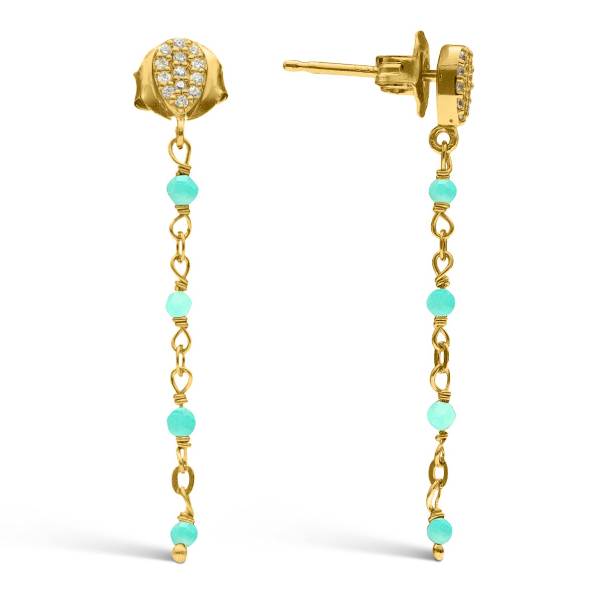 Boucles D'oreilles Argent Doré Pendantes Gouttes Pierres Amazonite