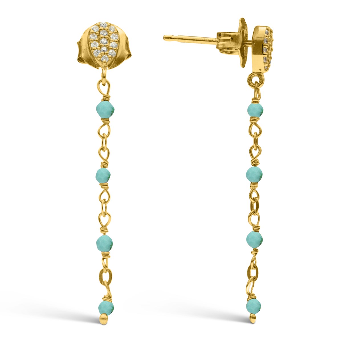 Boucles D'oreilles Argent Doré Pendantes Gouttes Pierres Turquoise